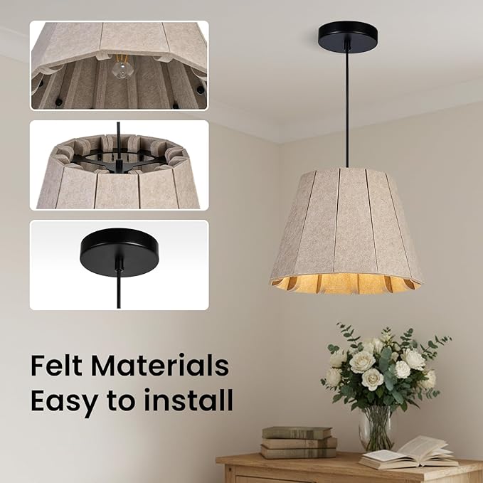 Pendant Light with Felt Lampshade, Modern Hanging Lamp Fixture, DIY Acoustic Pendant Light Chandeliers for Kitchen Island, Living Room, Dining Room, Bedroom, Office (D15.7"x11")
