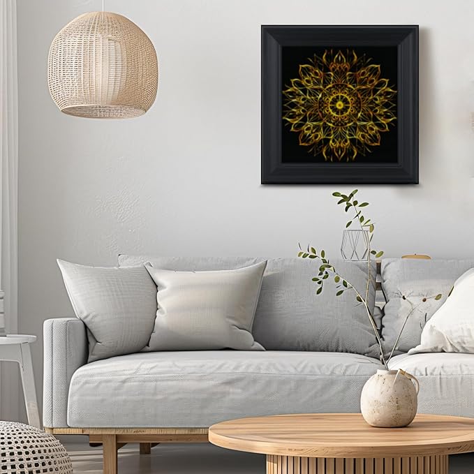 Brivoria Mandala Wall Art Home Decor, Golden Sacred Centerpiece with Layered Frame Design, Modern Spiritual Wall Accent for Living Room Hallway Dining Room or Meditation Area, Artistic Display, 16x16