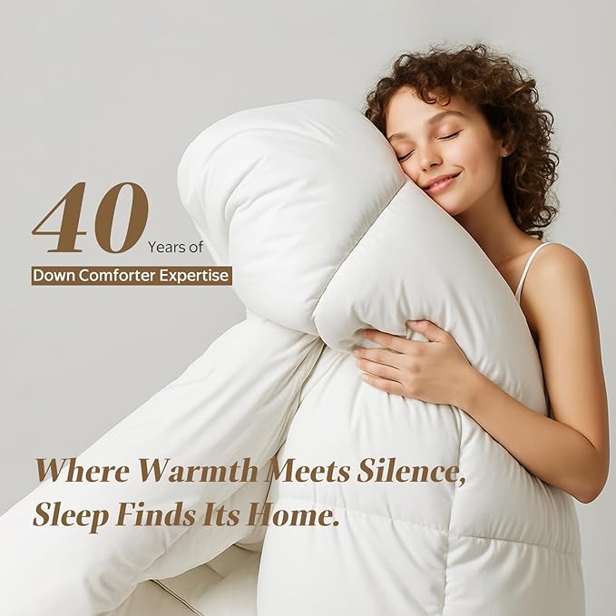 DWR Luxury Feather Down Fiber Comforter Super King Size, Ultra-Soft Egyptian Cotton-Blend Fabric, Heavy Weight for Cold Sleepers/Cold Weather Hotel Style Duvet Insert with Ties (120"x120", White)
