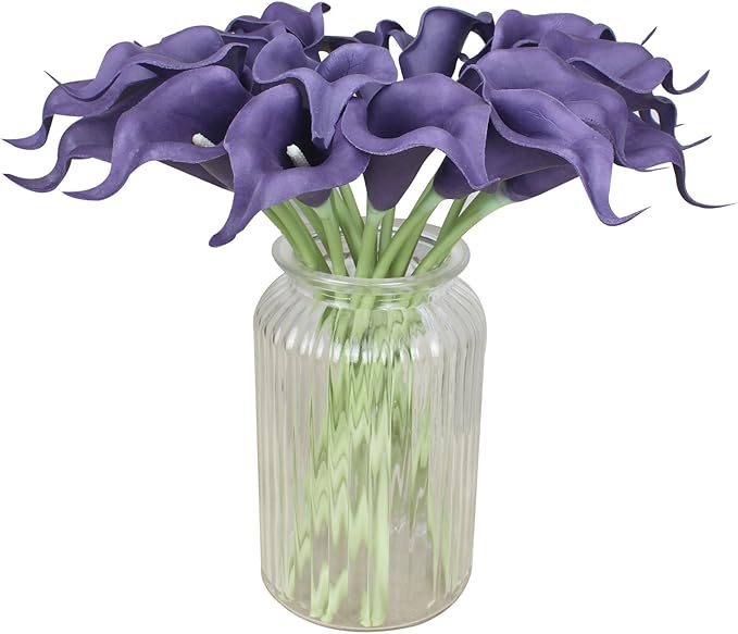 Duovlo 20pcs Calla Lily Bridal Wedding Bouquet Lataex Real Touch Artificial Flower Home Party Decor (Purple)