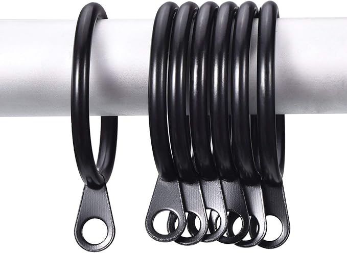 Shappy 40 Pack Metal Drapery Curtain Rod Rings with Eyelets Internal Diameter 1.18in Fits up to 0.79in Rod Hanging Drape Sliding Eyelet Black Rings for Window Door Shower Bathroom