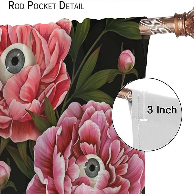 Gothic Halloween Floral Blackout Window Curtains, Abstract Plant Flower Green Leaf Window Drapes, for Home Bedroom Living Room 21(W)*63(L) 2 Panels