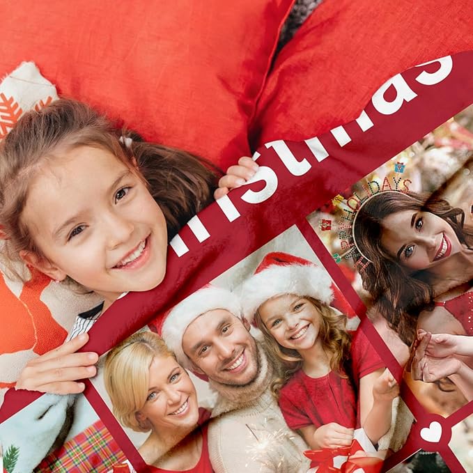 Jecivila Custom Blanket with Picture Text Personalized Photo Throw Blankets for Kids Family Dad Mom, Customized Gift for Christmas Birthday