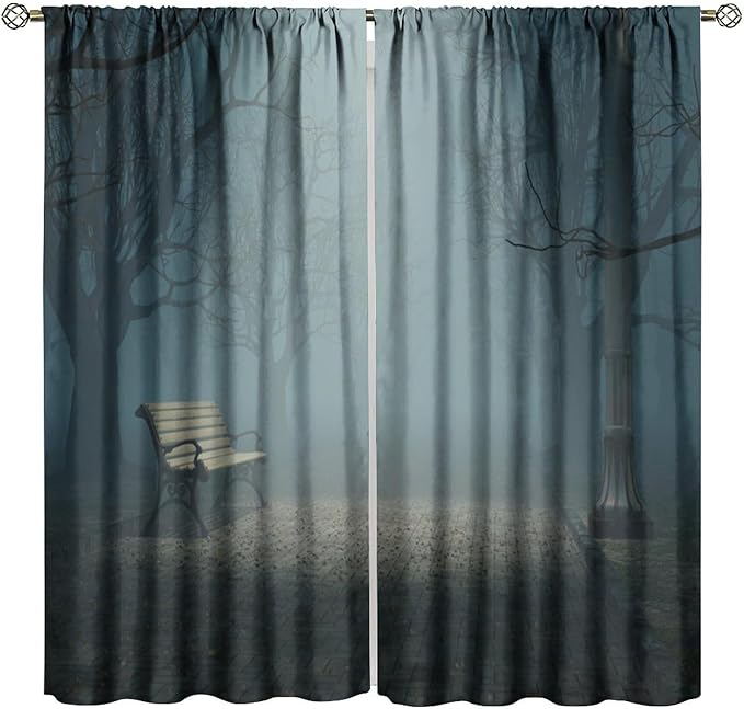 Gothic Forest Moon Blackout Curtains, Dark Mysterious Night Scary Forest Horror Window Drapes, for Living Room Bedroom 21(W)*54(L) 2 Panels