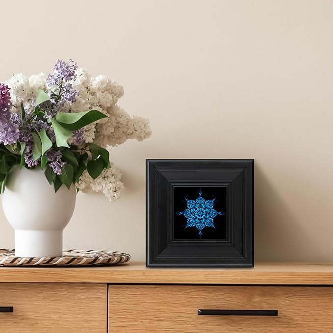 Brivoria Mandala Wall Art Home Decor, Framed Blue Celestial Bloom Mandala Artwork, Modern Spiritual Accent for Meditation Corner Desk Shelf or Bedroom, Tranquil Wall and Tabletop Display, 8x8