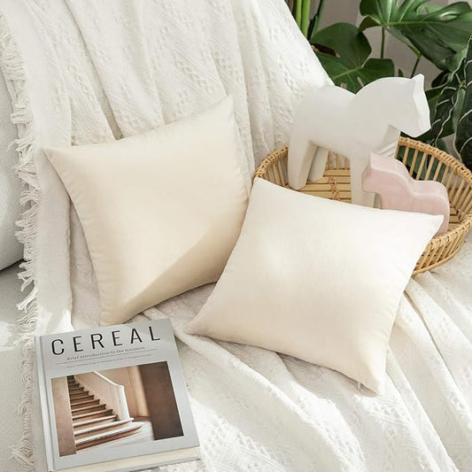MIULEE Pack of 2 Velvet Pillow Covers Decorative Square Pillowcase Soft Solid Christmas Cushion Case for Spring Couch Sofa Bedroom Car 12x12 Inch Cream White