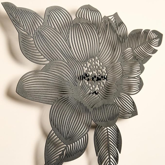 NEODECO 3D Flower Metal Wall Art, Floral Line Art, Minimalist home decor (Gold, Large)