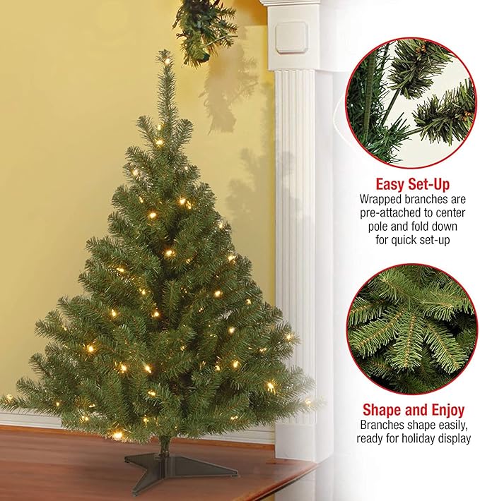 National Tree Company 4 ft Pre-Lit Kincaid Spruce Mini Artificial Christmas Tree, 100 Clear Lights, 269 Tips, Includes Stand, Green