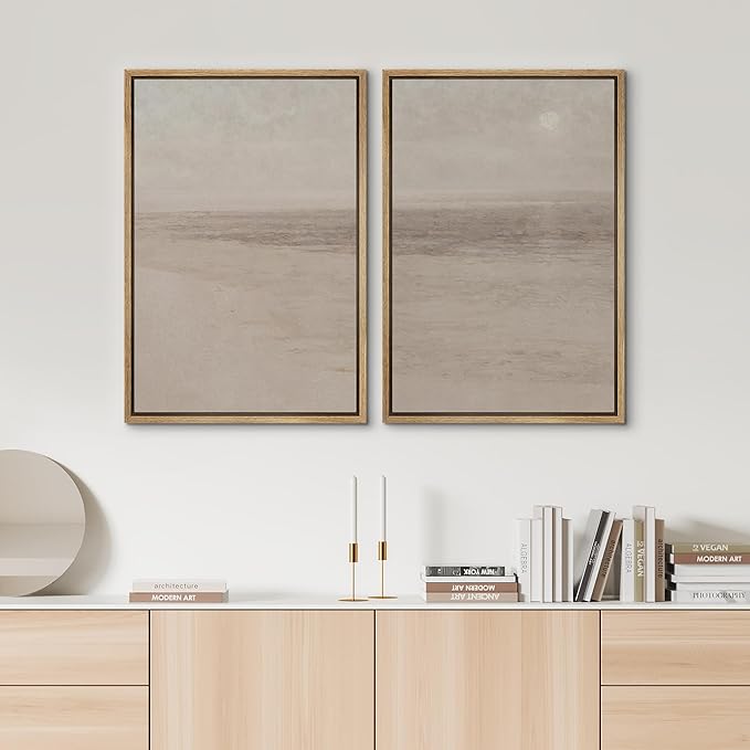SIGNWIN Framed Canvas Print Wall Art Set Soft Abstract Landscape Cool and Neutral Tones Modern Minimalism Decorative Nordic for Living Room, Bedroom, Office - 24"x36"x2 Natural