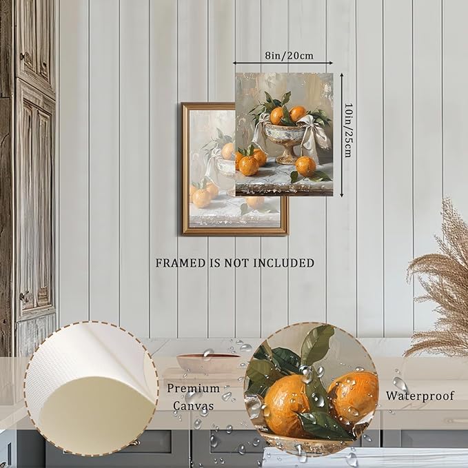 XOCUUI Farmhouse Still Life Picture Living Room - Rustic Vintage Decor for Bedroom - Tangerine Orange Fruit Moody Muted Oil Painting Art Deco Wall Art for Kitchen - 8x10inch Unframed