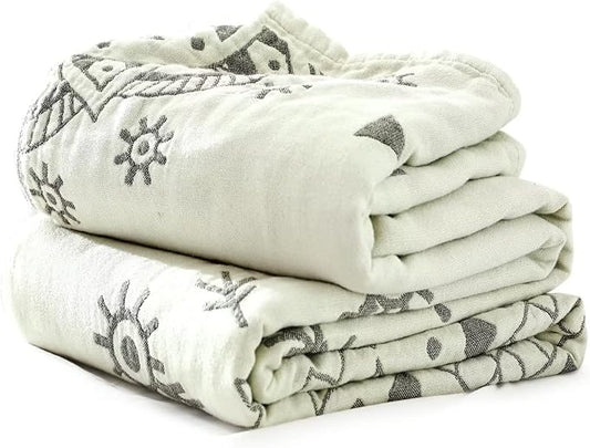 Boho Throw Blanket for Bed 100% Cotton Ultra Soft Rustic Quilt Fall Blanket Geometric Mandela Printed Farmhouse Decor Bed Blankets,80"×90" All Season Rustic Throw for Sofa Couch Chair