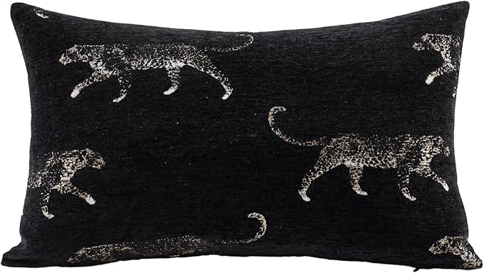 New 12x20'' inches Throw Pillow Cushion Covers - Black Color with Chenille Jacquard Embroidery Golden Leopard Luxury Modern Style Couch Sofa Bed Pillow Cover for Living Room Bedroom