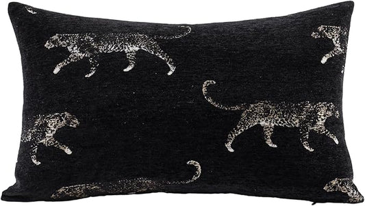 New 12x20'' inches Throw Pillow Cushion Covers - Black Color with Chenille Jacquard Embroidery Golden Leopard Luxury Modern Style Couch Sofa Bed Pillow Cover for Living Room Bedroom