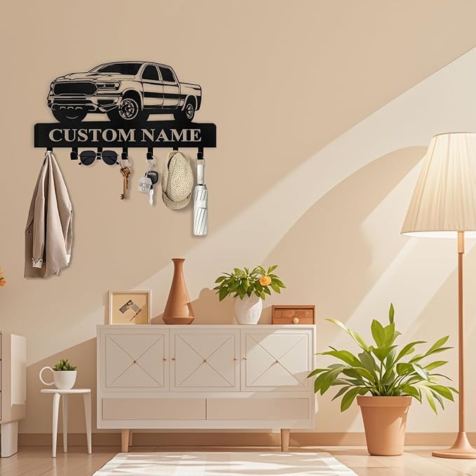 Personalized Key Holder Wall Mount - Custom Car Key Holder for Wall, Metal Coat Rack Hook Organizer, Wall Metal Decor for Living Room Hallway Office, Home Decor, Housewarming Gifts