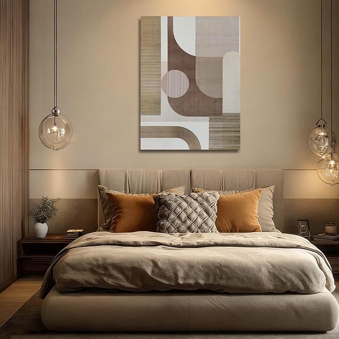 ZENPEE Neutral Beige/Taupe Geometric Wall Art, Minimalist Abstract Canvas Print, Framed & Ready to Hang, Modern Decor for Living Room and Bedroom, 32 x 24 Inches