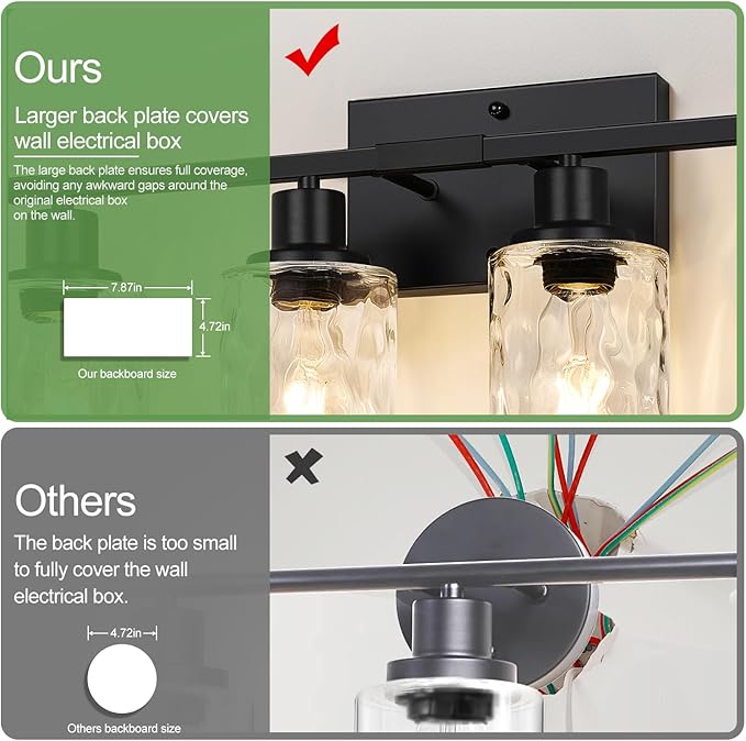 4-Light Bathroom Light Fixtures, Matte Black Vanity Light with Water Ripple Clear Glass Shades for Mirror, Living Room, Bedroom, or Porch