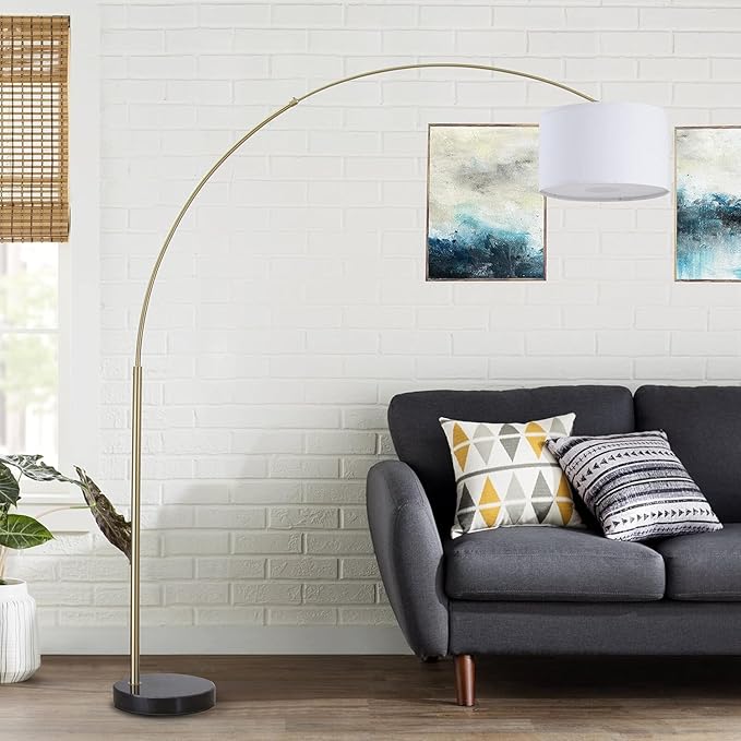 Major-Q Contemporary 81" Tall Standing Arc Floor Lamp Adjustable Height, Remote Control, Real Marble Base - Ideal for Behind Sofa Living and Dining Rooms - Gold