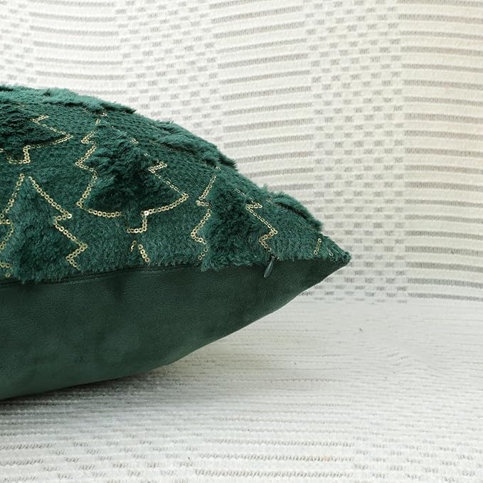 Christmas Throw Pillow Covers Christmas Decorations Set of 2 Xmas Tree 18x18 Pillow Covers Soft Plush Faux Wool Pillow Cases Holiday Winter Decor Sofa Couch Bed