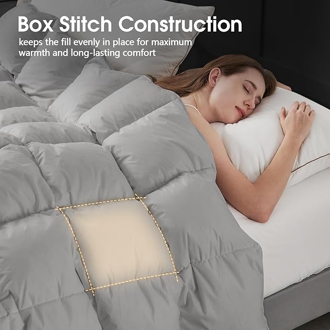 CYMULA Queen Size Feather Down Comforter - All Season Dark Grey Duvet Insert, Lightweight Box Stitched, Fluffy Breathable, Ultra Soft Quiet Hotel Style with 8 Tabs(90" x 90")