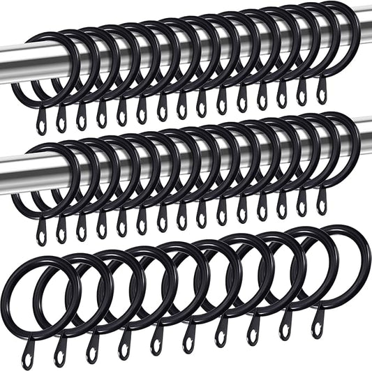 Shappy 40 Pack Metal Drapery Curtain Rod Rings with Eyelets Internal Diameter 0.98in Fits up to 0.7in Rod Hanging Drape Sliding Eyelet Black Rings for Window Door Shower Bathroom