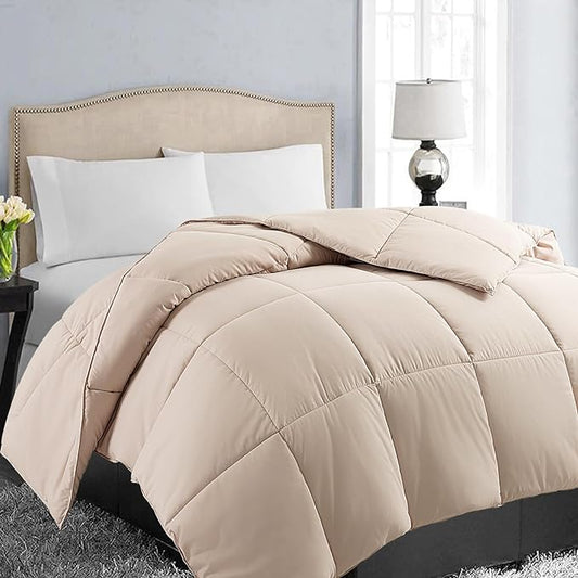 EASELAND Twin XL Down Alternative Comforter - Quilted Duvet Insert for All Seasons, Soft Lightweight with Corner Tabs, Summer Winter Warm Bedding, Beige 68×92 Inches