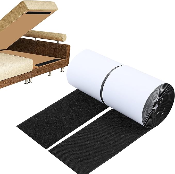 4 Inch Wide Hook and Loop Tape with Adhesive, Nylon Self Adhesive Heavy Duty Strips Fastener for Sofa, Keep Couch Cushions from Sliding，Keep Carpet in Place (Black, 9 Feet)