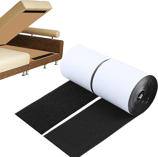 4 Inch Wide Hook and Loop Tape with Adhesive, Nylon Self Adhesive Heavy Duty Strips Fastener for Sofa, Keep Couch Cushions from Sliding，Keep Carpet in Place (Black, 9 Feet)