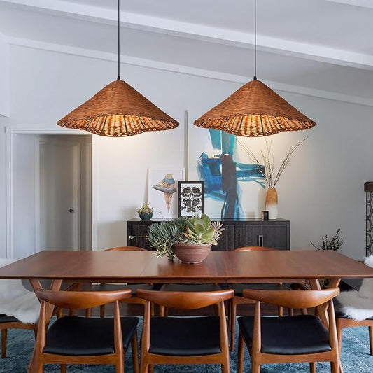 Arturesthome 1 Light Vintage Wicker Pendant Lighting for Kitchen Island,19.6" Handmade Pendant Ceiling Light for Kitchen Island Office Home Decor Coffee
