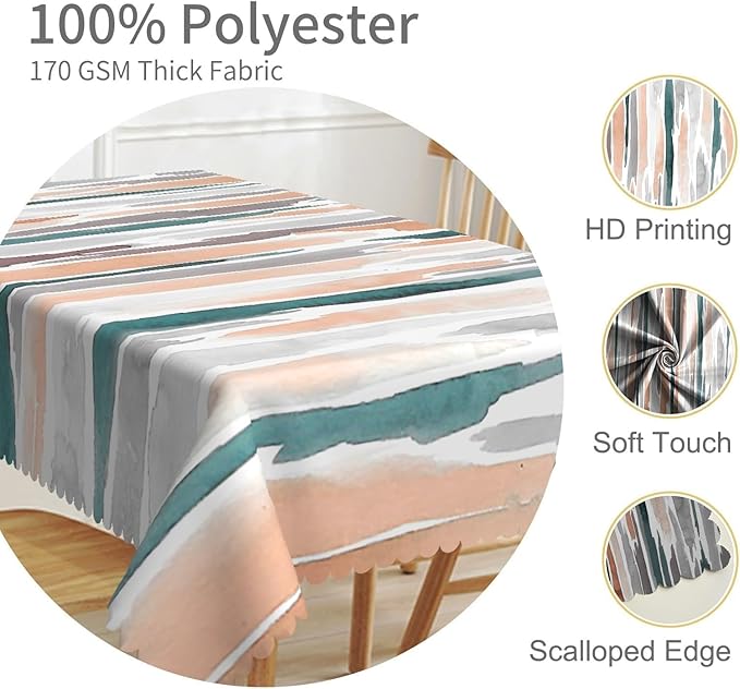 54x78inches Modern Rectangle Tablecloth Teal Orange Grey Abstract Painting Aesthetic Stripe Table Cloth Washable and Reusable Fabric Table Cover for Kitchen Dining Room Living Room Home Decor