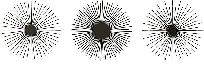 NEODECO Sun Rays-Triple Metal Wall Art, Geometric Sun Decor, Metallic colors, Large 3D wall sculpture, model BCD, Set of 3 (Black, Medium)