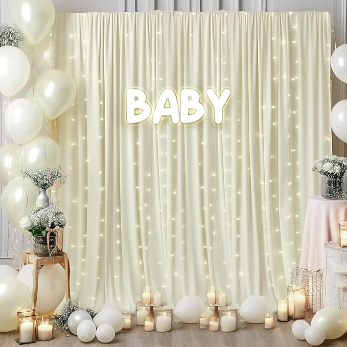 40ft x 10ft Wrinkle Free Ivory Backdrop Curtains for Parties, 8 Panels 5x10ft Polyester Ivory Backdrop Drapes for Wedding Birthday Photography Background Decoration