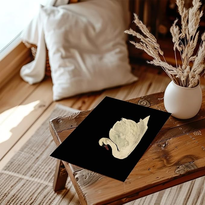 XOCUUI Vintage Swan Canvas Wall Art for Living Room, Vintage Home Decor Animal Oil Painting Summer Room Decor Bathroom Wall Decor, Swan Black And White Wall Art Prints - 11" X 14" - Unframed