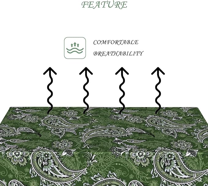 60x102 Inch Paisley Rectangular Tablecloth Green Boho Vintage Floral Table Cloth Bohemian Washable Durable Table Cover for Dining Banquet Garden Picnic Decor
