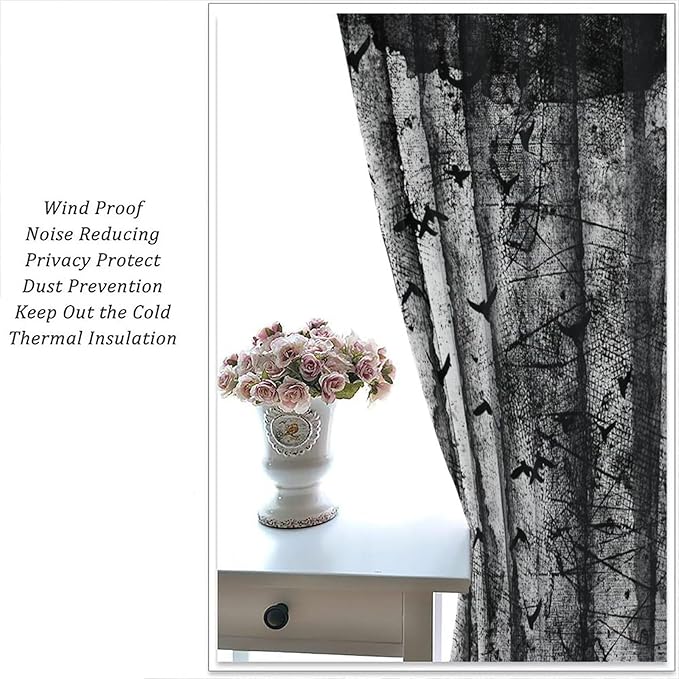 Gothic Halloween Forest Blackout Window Curtains, Forest Spider Webs Halloween Style Scary Print Window Treatments, for Bedroom Living Room 27.5(W)*63(L) 2 Panels