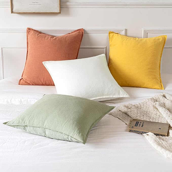 MIULEE Decorative Linen Euro Sham Pillow Covers 22x22 Inch Light Green Boho Farmhouse Neutral Couch Throw Pillows for Bed Pack of 2 Accent Modern Pillowcase Summer Sofa Livingroom Home Decor