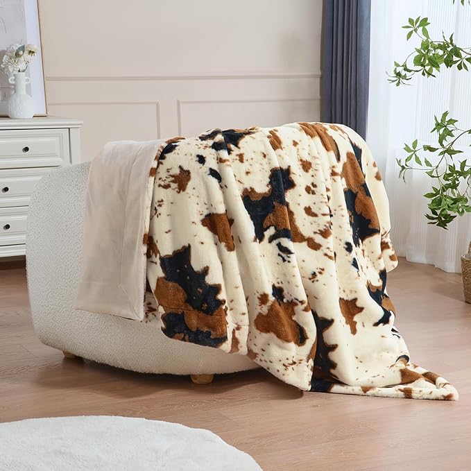 Krifey Faux Fur Blanket for Couch, Soft Bed Throw, Cozy Fuzzy Plush Thick Warm Blanket, Faux Rabbit Fleece, Christmas Birthday Gifts for Girls Women Mom Men, Dorm Room Decor, Animal Cow Print, 50x60in