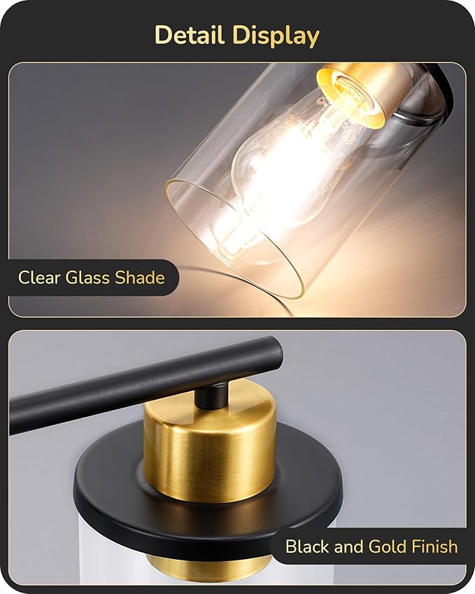 EDISHINE Bathroom Light Fixtures, 3-Light Bathroom Vanity Lights Over Mirror, Modern Bath Wall Sconce Lamp with Clear Glass Shade for Powder Room, Vanity Table, Mirror, Kitchen Black and Gold