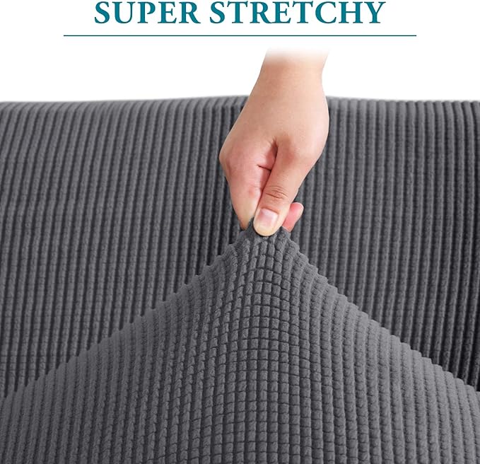 Flamingo P High Stretch Sofa Slipcover Non Slip Couch Cover for 3 Cushion Couch Washable Pet Furniture Protector Covers with Elastic Bottom, Thick Jacquard Fabric (Large, Charcoal Gray)