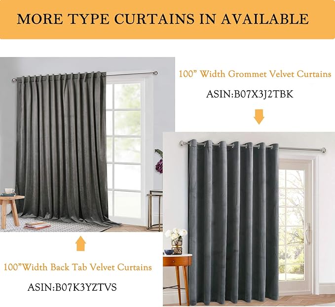 StangH Velvet Curtains 108 Inches Long - Luxury Grey Blackout Curtains for Living Room Large Window Thermal Insulated Panels for Bedroom French Door, W52 x L108 Each Panel, 2 Pieces
