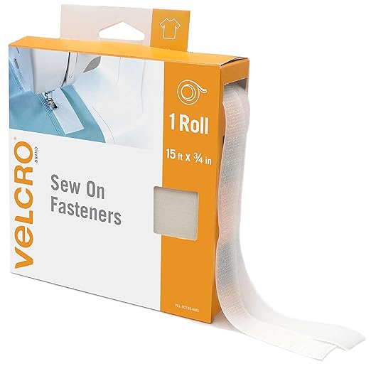 Velcro Brand Sew On Fabric Tape - Substitute for Snaps Buttons or Zippers - Alterations and Hemming - Bulk Pack Hook and Loop Fastener, White, ¾ in x 15 ft