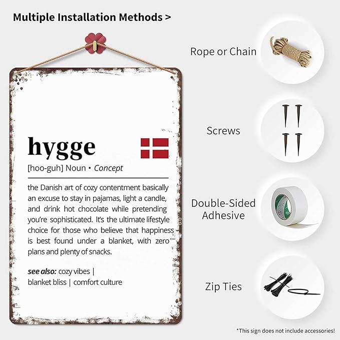 Funny Vintage Metal Sign Hygge Definition Poster Wall Art for Home Living Room Office Bar Decor 8X12inch