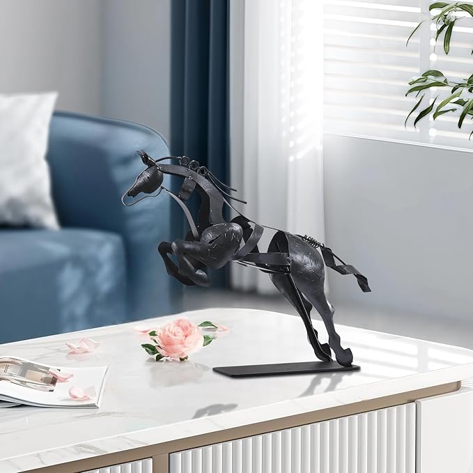 Horse Statue, Unique Metal Art Handmade Sculpture for Home Decor, Rustic Decor, Gifts for Horse Lovers (Black)