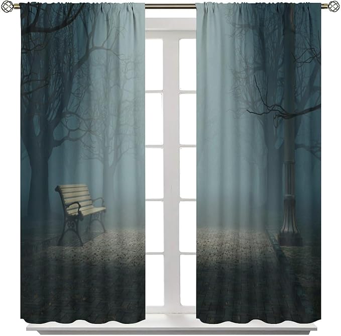 Gothic Forest Moon Blackout Curtains, Dark Mysterious Night Scary Forest Horror Window Drapes, for Living Room Bedroom 21(W)*45(L) 2 Panels