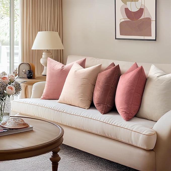 MIULEE Pack of 2 Pillow Covers Velvet Square Throw Pillow Covers Decorative Cushion Case for Spring Sofa Bedroom Couch 18x18 Inch Dusty Pink