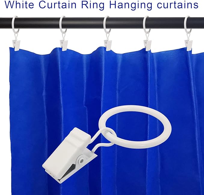 100 Pack Curtain Rings with Clips, Curtain Clip Rings Hooks, Bow Hanger Clips for Hanging Drapery Drapes Bows, Ring 1 inch Interior Diameter, Fits up to 5/8" Rod, White