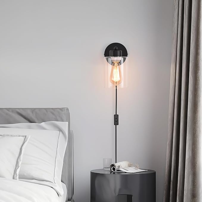 Metal Sconces Wall Lighting with Clear Glass Shade,Bathroom Black Vanity Light Matte Black Wall Sconce, Matte Black Vanity Lights for Bathroom, Modern Wall Light Fixtures