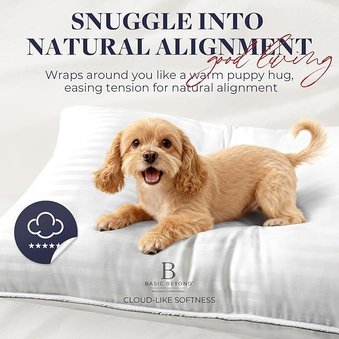 Basic Beyond Standard Pillows Set of 2 - Soft 20 x 26 Inches Down Alternative Pillows Standard Size Set of 2 for Back, Stomach or Side Sleepers