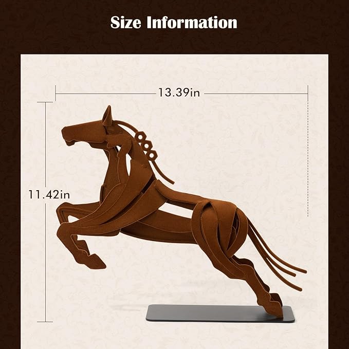 Handcrafted Flocked Iron Horse Sculpture, Handmade Rustic Metal Horse Statue, Dynamic Leaping Horse Figurine for Home Decor, Office Desk Decor, Gift for Horse Lovers