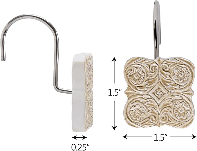 Creative Scents Shower Curtain Hooks Set of 12 Shower Set Rings 100% Rust Free -for Bathroom Shower Curtain Rod Victoria Collection (Beige)