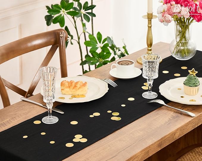 Letjolt Black Table Runner 72 Inches Long Rustic Table Runner Cotton Runner Plain Table Decor